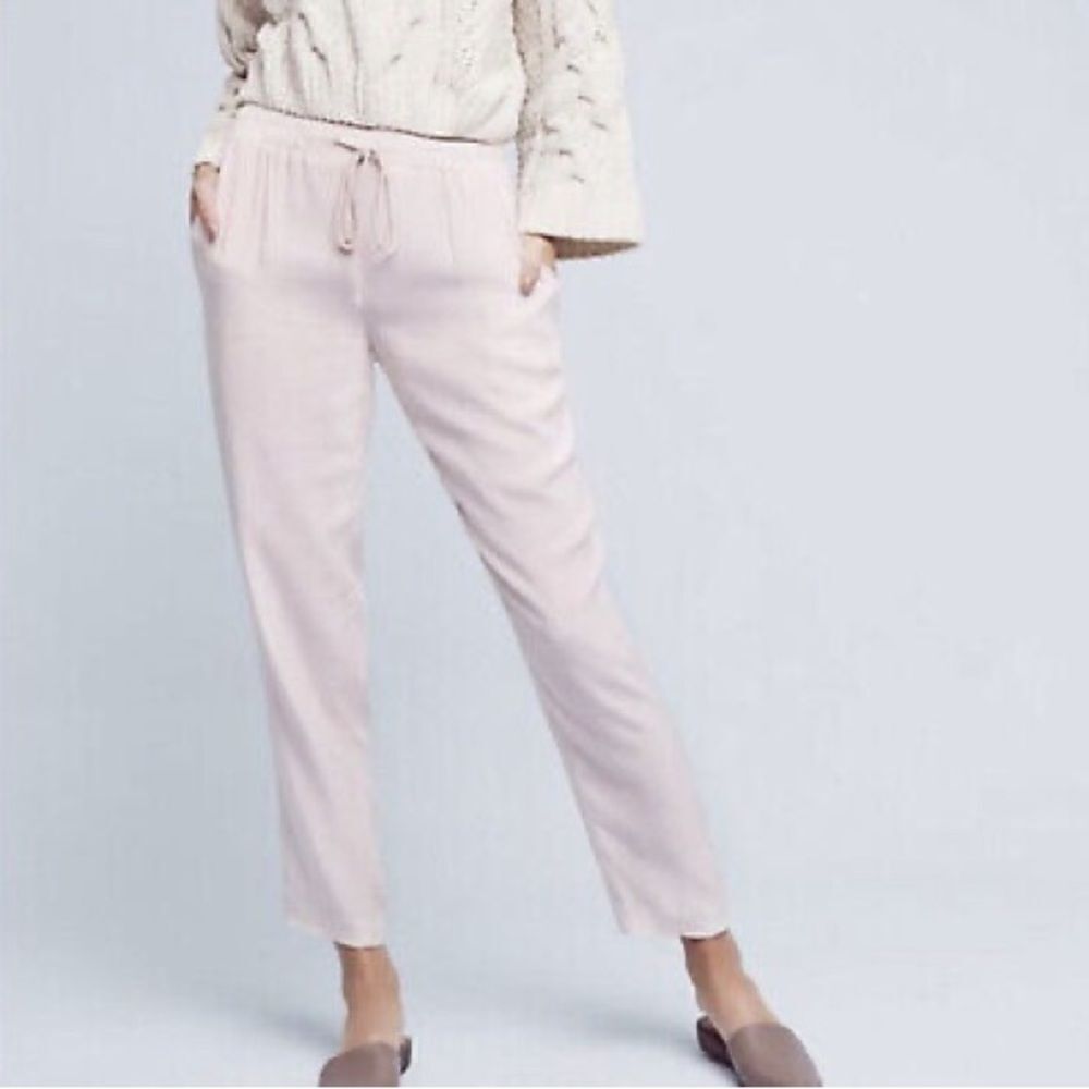 ANTHROPOLOGIE Waverly Grey Silky Rose Pink Joggers Pants Medium